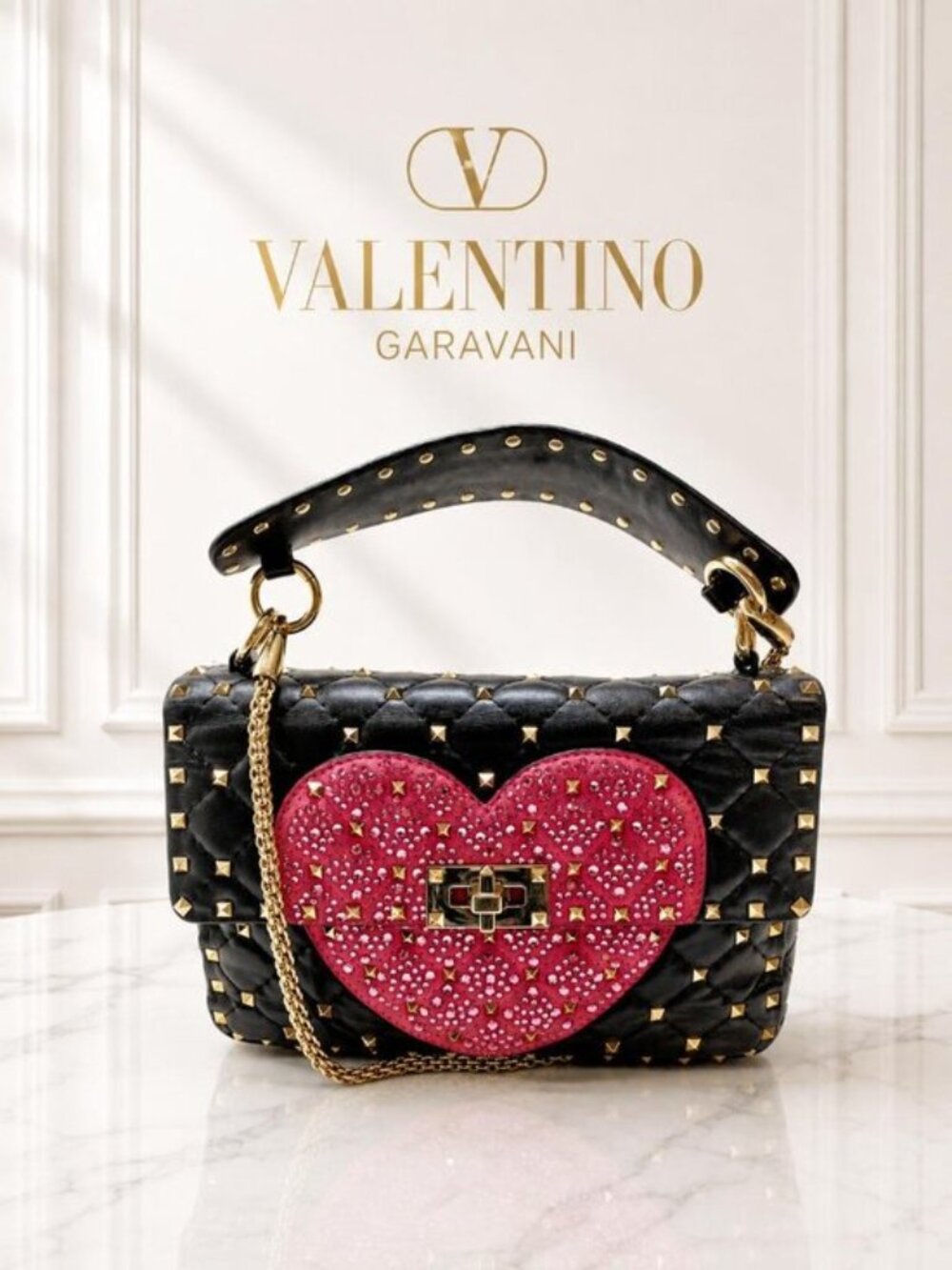 Authentic Valentino Loveblade Rockstud Spike Heart Shoulder Bag